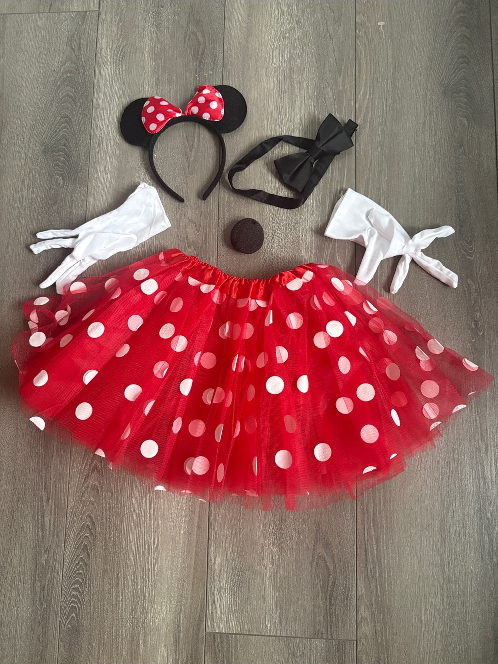 Red Polka Dot Minnie-Style Kids Costume Set with Headband & Gloves